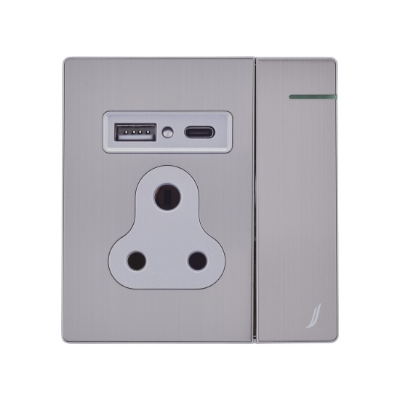 Picture of थ्री पिन सॉकेट विद इंडिकेटर एंड बिग स्विच एंड वन USB एंड वन टाइप-C