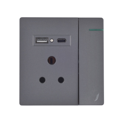 Picture of थ्री पिन सॉकेट विद इंडिकेटर एंड बिग स्विच एंड वन USB एंड वन टाइप-C - ग्रे