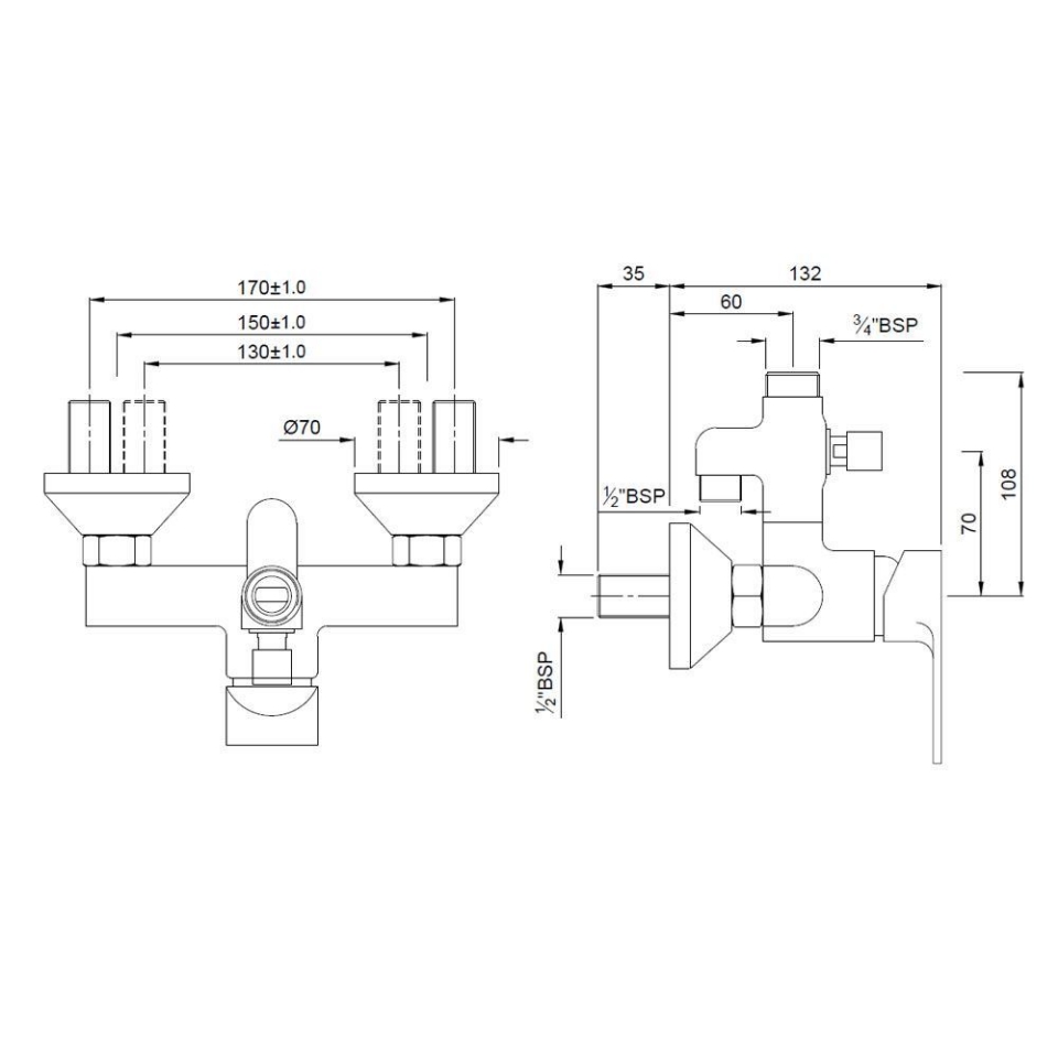 Chrome Color Hot & Cold Mixer Spout & Shower