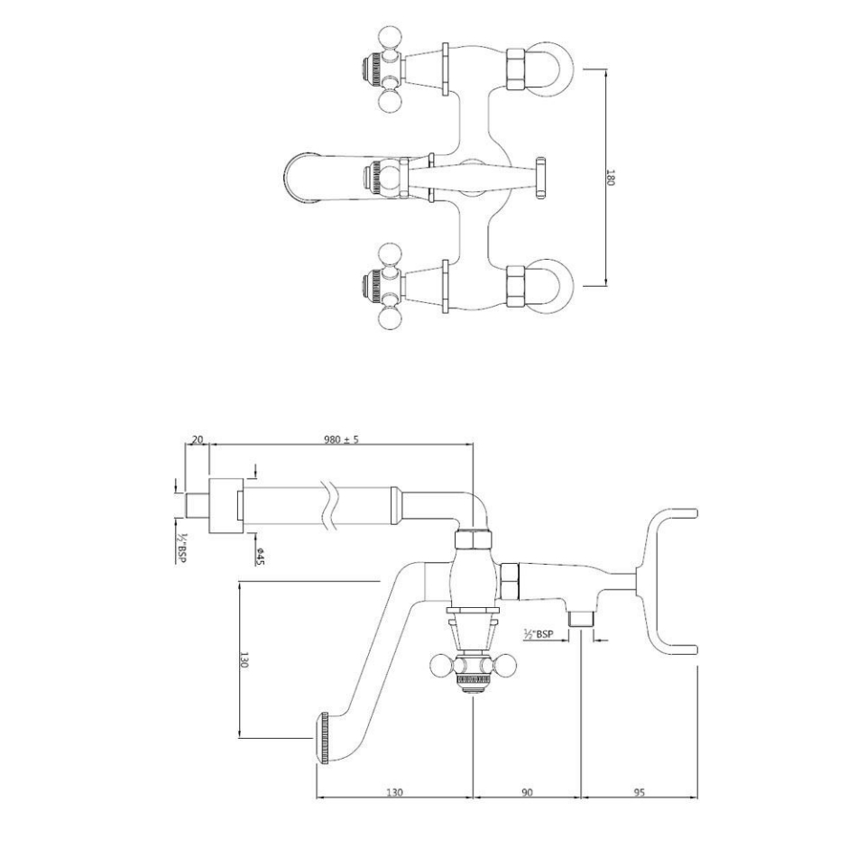 Queen's Bath Tub Mixer with Hand Shower Provision