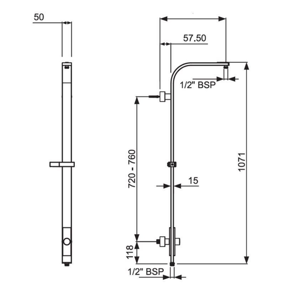 15mm Flat Shaped Exposed Shower Pipe Concealed Water Connection