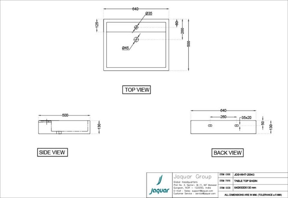 Designer Rectangle Shaped TableTop Platform Wash Basin