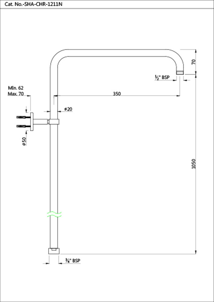 16mm Exposed Shower Pipe for Wall Mixer 1375X375mm JAQUAR