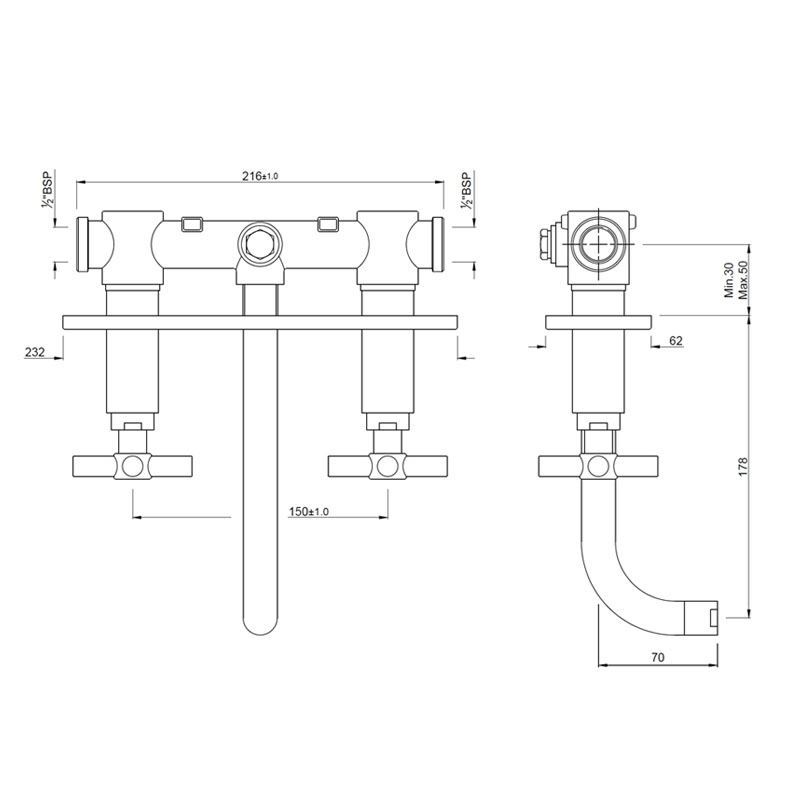 Solo Water Mixer 2 Concealed Stop Cocks With Spout