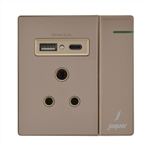 Picture of Three Pin Socket With Indicator And Big Switch And One Usb And One Type-C - Gold