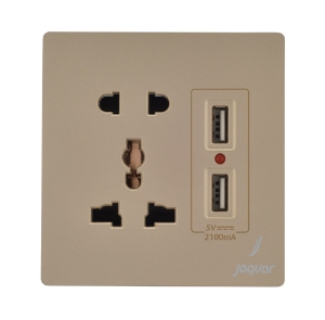 Picture of Two & Three Pins Universal Socket With Indicator - Gold
