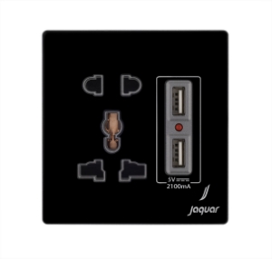 Picture of Universal Socket With Indicator With Double Usb 2.1A - Black