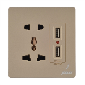 Picture of Universal Socket With Indicator With Double Usb 2.1A - Gold