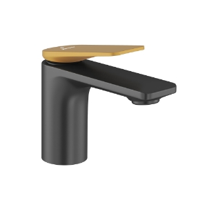 Picture of Single Lever Basin Mixer - Lever: Gold Matt PVD | Body: Black Matt