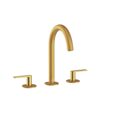 Picture of 3-Hole Basin Mixer with Pipe Spout - Lever: Gold Bright PVD | Body: Gold Matt PVD