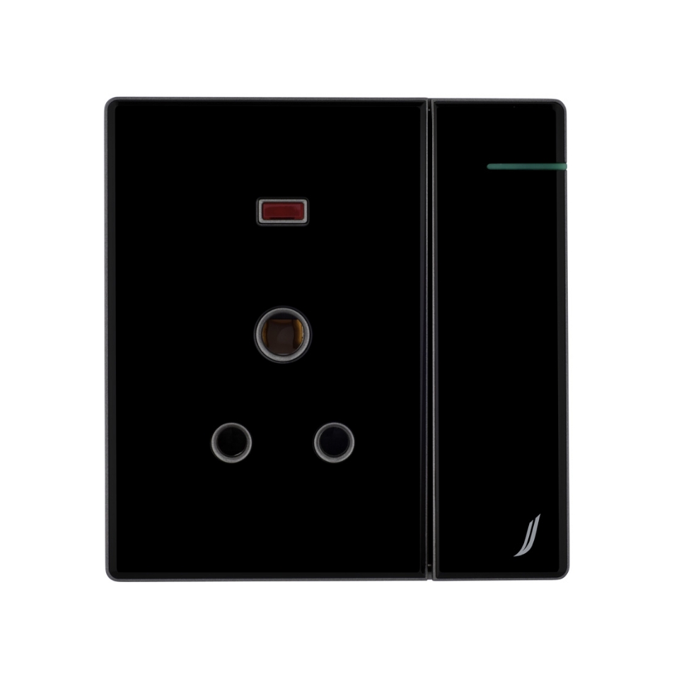 Black Finish 6Amp + 16Amp Combined Socket-Switch
