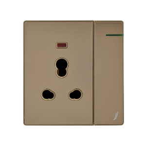 Picture of Three Pin Socket With Indicator And Big Switch - Gold