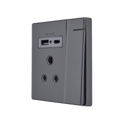 Picture of Three Pin Socket With Indicator And Big Switch And One Usb And One Type-C - Grey