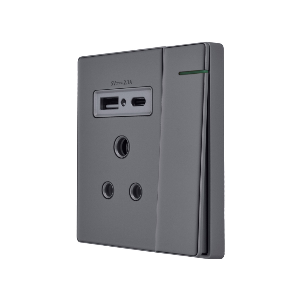 Picture of Three Pin Socket With Indicator And Big Switch And One Usb And One Type-C - Grey