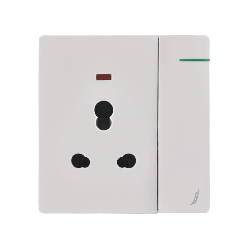 Picture of Three Pin Socket With Indicator And Big Switch - White