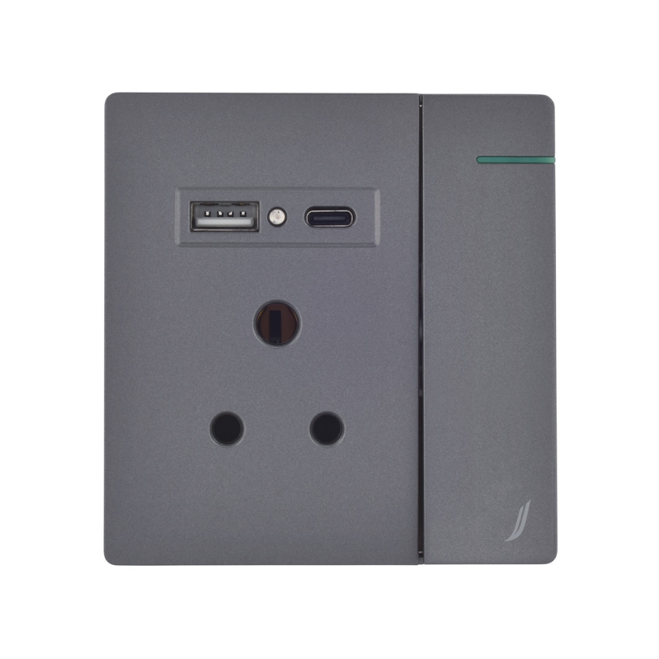 Picture of Three Pin Socket With Indicator And Big Switch And One Usb And One Type-C - Grey