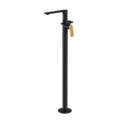 Picture of Exposed Parts of Floor Mounted Single Lever Bath Mixer - Lever: Gold Matt PVD | Body: Black Matt